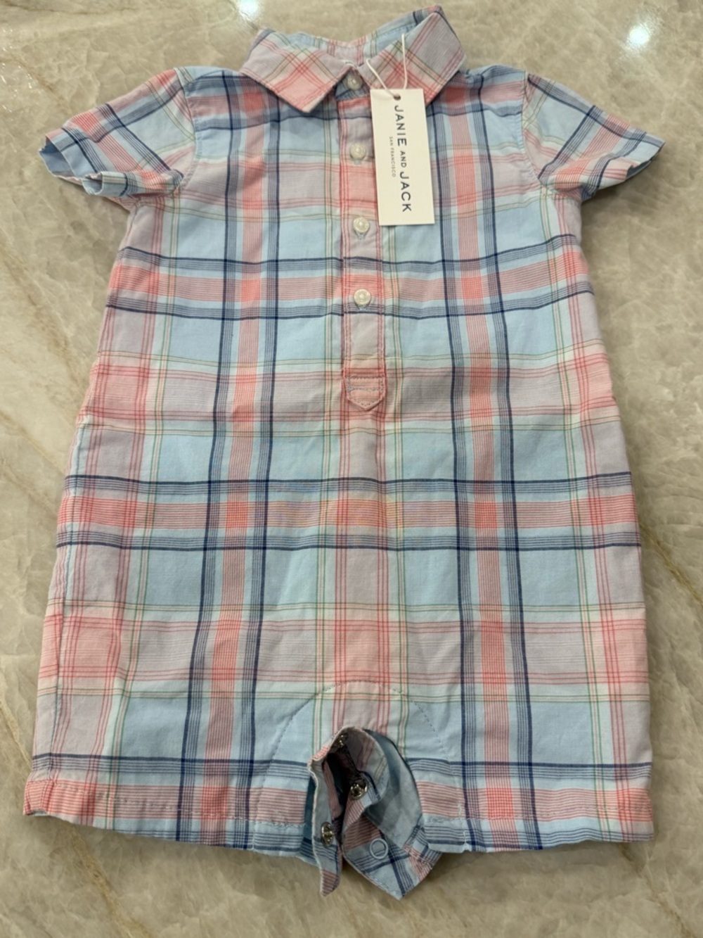 NWT Baby Boys Janie and Jack Plaid Romper 6-12 Months